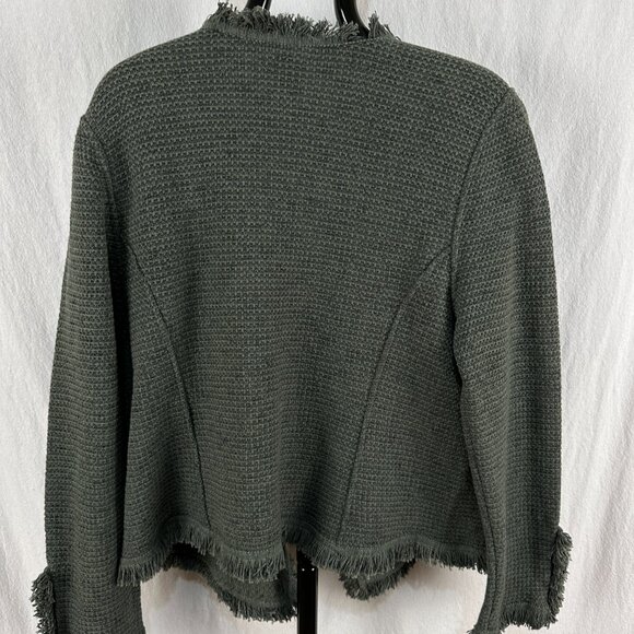 Nic and Zoe Womens XL Green Fringe Woven Jacket Open Front Zipper Pockets NWT - Picture 8 of 9